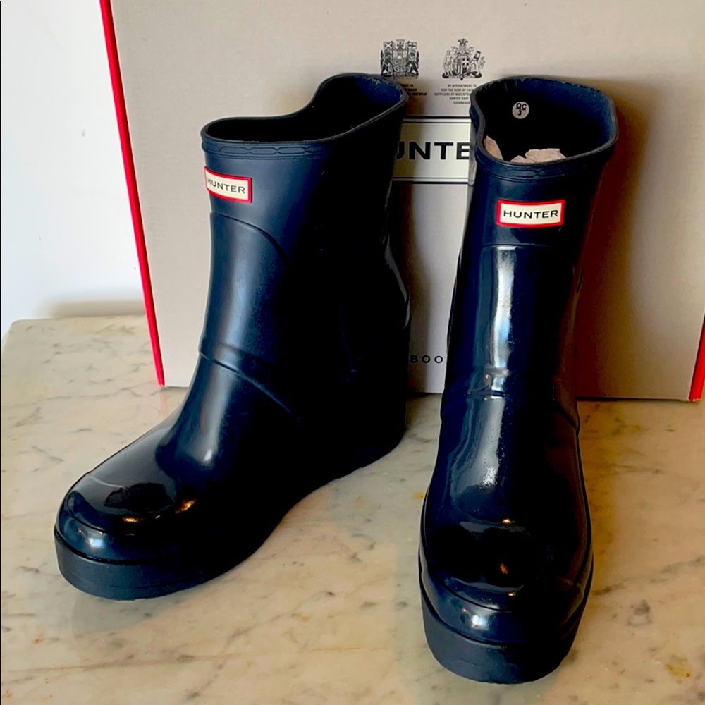 HUNTER Rain Heeled Bootie (Navy) US10 New